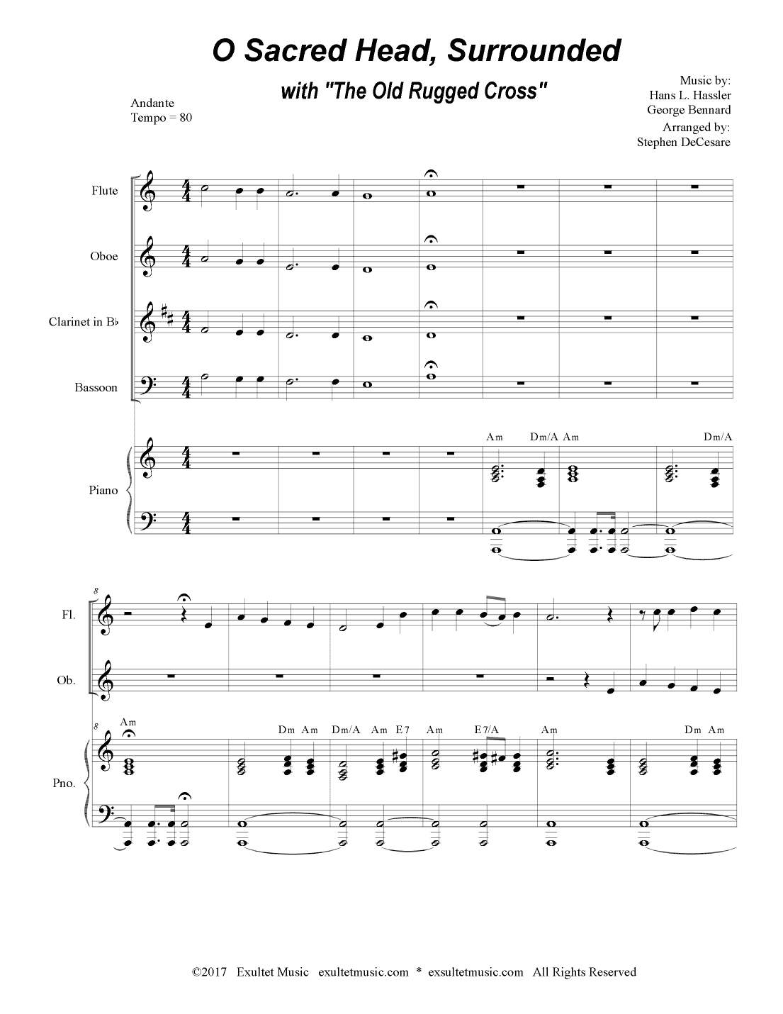 O Sacred Head, Surrounded (with "The Old Rugged Cross") (Woodwind Quartet and Piano) (arr. Stephen DeCesare)