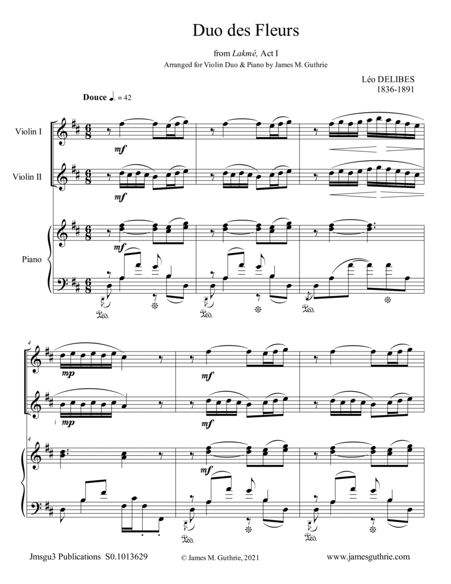 Delibes: Duo des Fleurs for Violin Duo & Piano (arr. James M. Guthrie)