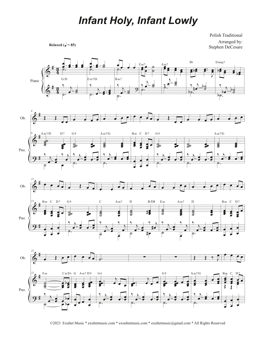 Infant Holy, Infant Lowly (Oboe solo and Piano) (arr. Stephen DeCesare)