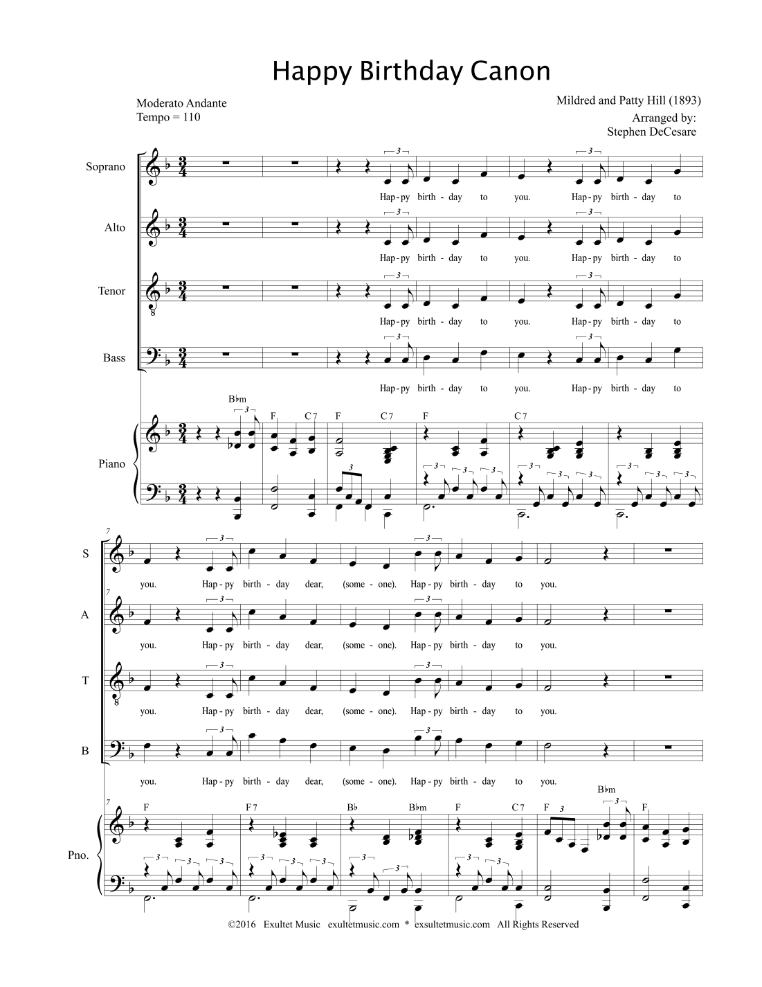 Happy Birthday Canon (SATB) (arr. Stephen DeCesare)