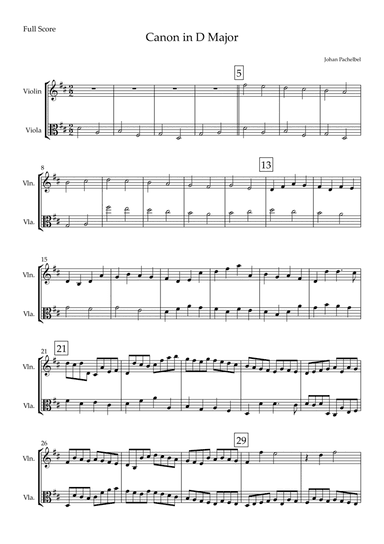 Canon in D Major (Johann Pachelbel) for Violin & Viola Duo (arr. Fabio Britto)