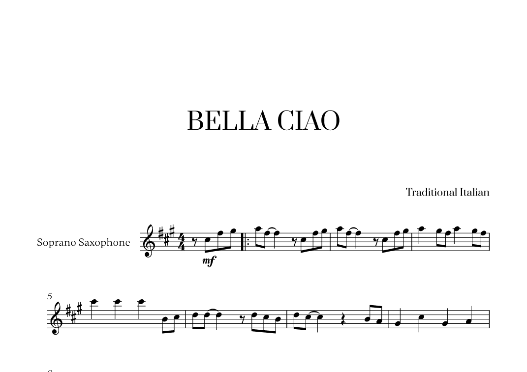 Bella Ciao for Soprano Saxophone Solo (arr. Cadenza Editions)