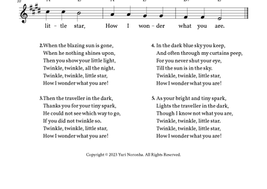 Twinkle, Twinkle Little Star - Lead Sheet E Major (Full Lyrics) (arr. Yuri Noronha)