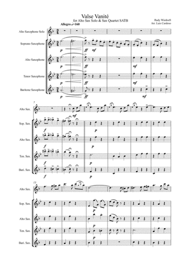 Valse Vanité (transcription for Alto Saxoophone Solo & Saxophone Quartet SATB) (arr. Luis Cardoso)