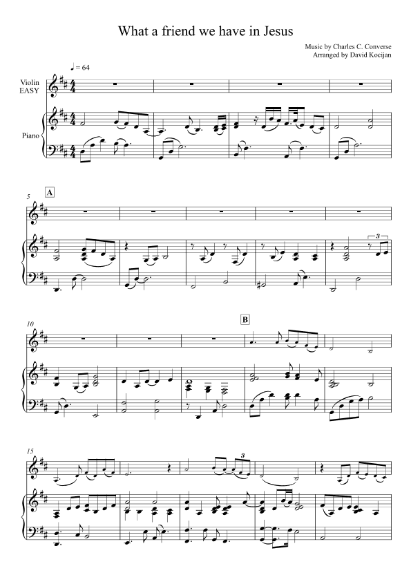 What a friend we have in Jesus - EASY (piano & violin) (arr. David Kocijan)