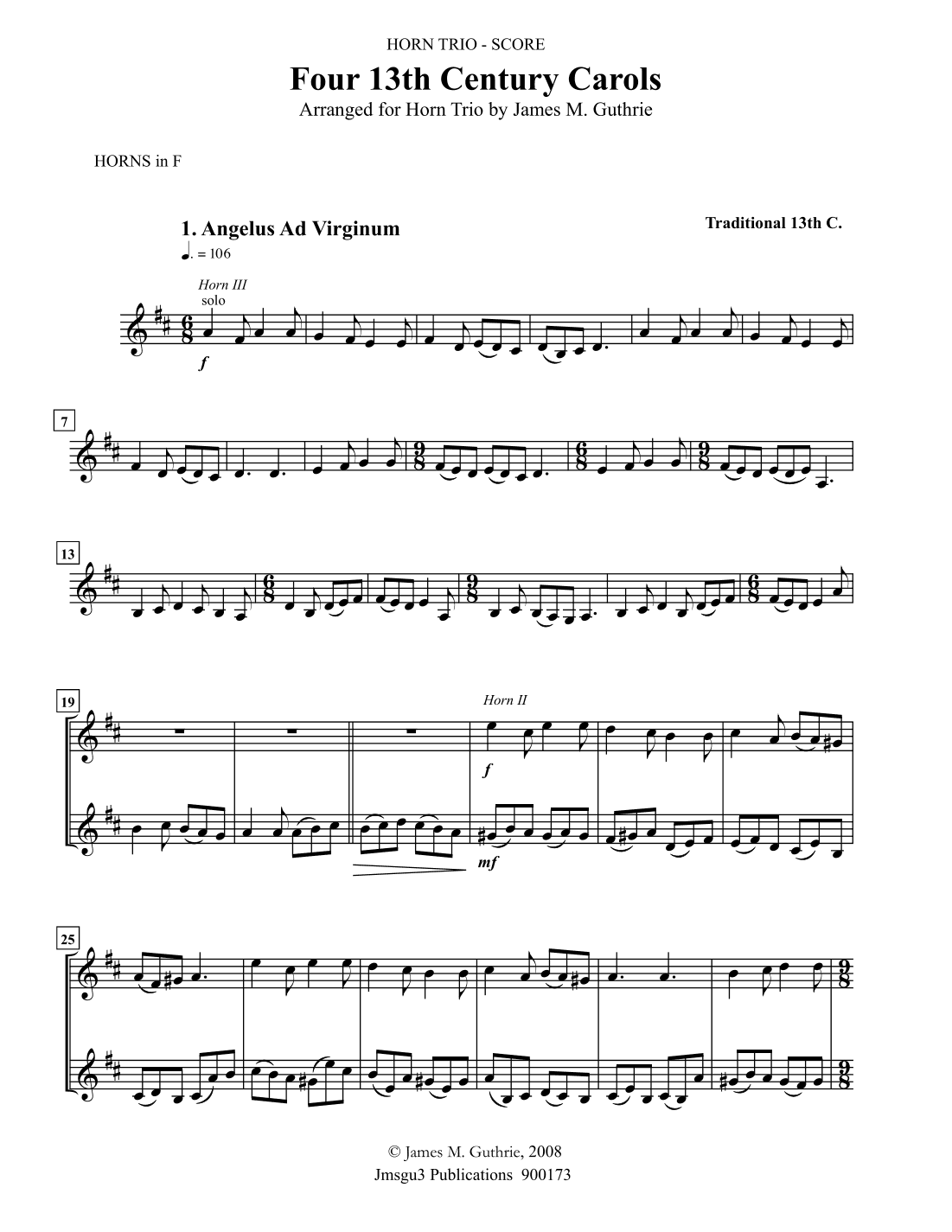 Four Traditional 13th Century Christmas Carols for French Horn Trio (arr. James M. Guthrie)