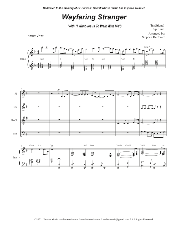 Wayfaring Stranger (with "I Want Jesus To Walk With Me") (Woodwind Quartet and Piano) (arr. Stephen DeCesare)