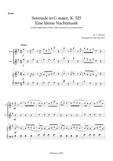 Serenade in G major, K. 525 / Eine kleine Nachtmusik /A Little Night Music - Flute, Oboe Chords (arr. Cadu Barcelos)