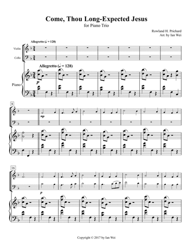 Come, Thou Long-Expected Jesus for Piano Trio (arr. Ian Wei)