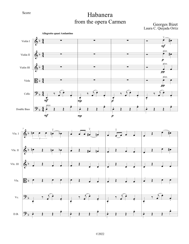 Habanera, from the opera Carmen. String orchestra, easy. Score & parts. (arr. Laura C. Quijada Ortíz)