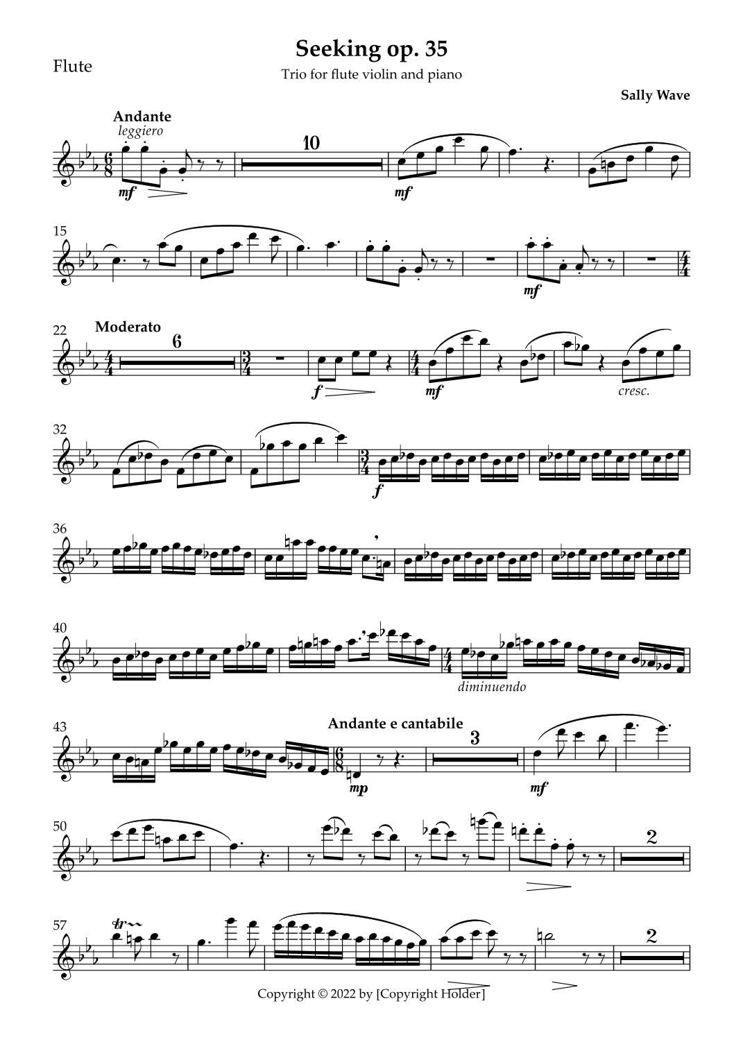 Sally Wave - Seeking - Flute part from trio for flute, violin and piano op.35