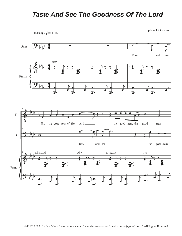 Taste And See The Goodness Of The Lord (Duet for Tenor and Bass solo)