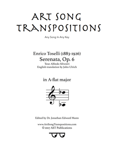 TOSELLI: Serenata, Op. 6 (transposed to A-flat major) (arr. ArtSongTranspositions.com)