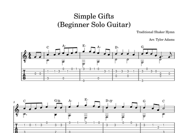 Simple Gifts (Beginner Solo Guitar) (arr. Tyler Adams)