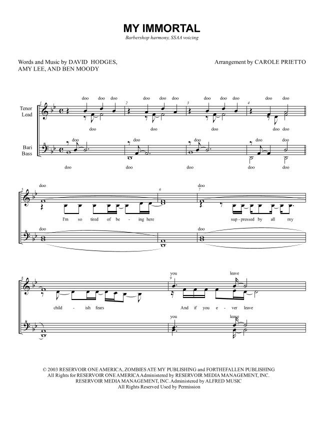 My Immortal (arr. CAROLE PRIETTO)