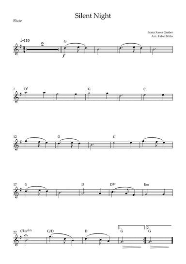 Silent Night (Christmas Song) for Flute Solo with Chords (arr. Fabio Britto)