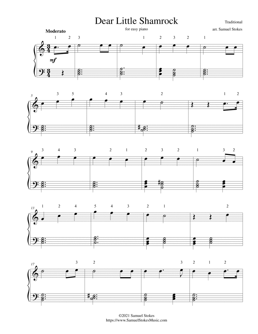 Dear Little Shamrock - for easy piano (arr. Samuel Stokes)
