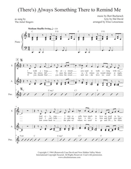 (there's) Always Something There To Remind Me (arr. Elise Letourneau)