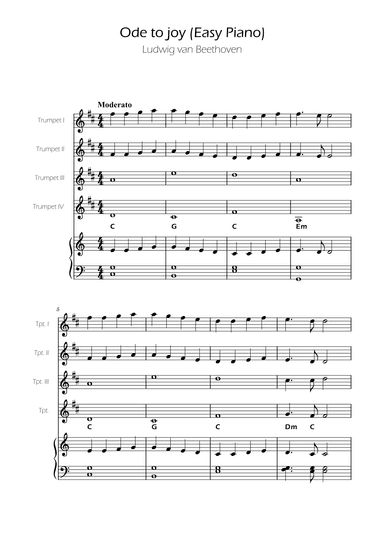 Ode To Joy - Easy Trumpet Quartet w/ piano accompaniment (arr. Ygor Nunes)