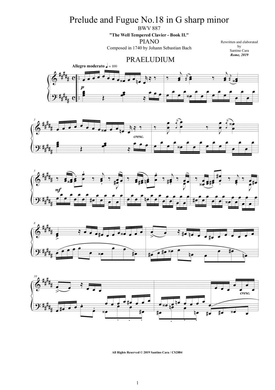 Bach - Prelude and Fugue No.18 in G sharp minor BWV 887 for Piano (arr. Santino Cara)