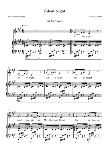 Silent Night Original Melody for Voice&Piano in A (arr. Andrii Redchyts)