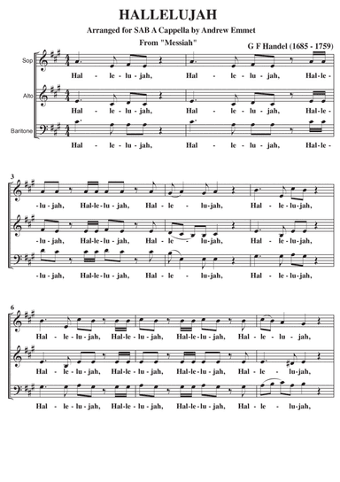 Hallelujah (G F Handel) A Cappella SAB (arr. Andrew Emmet)