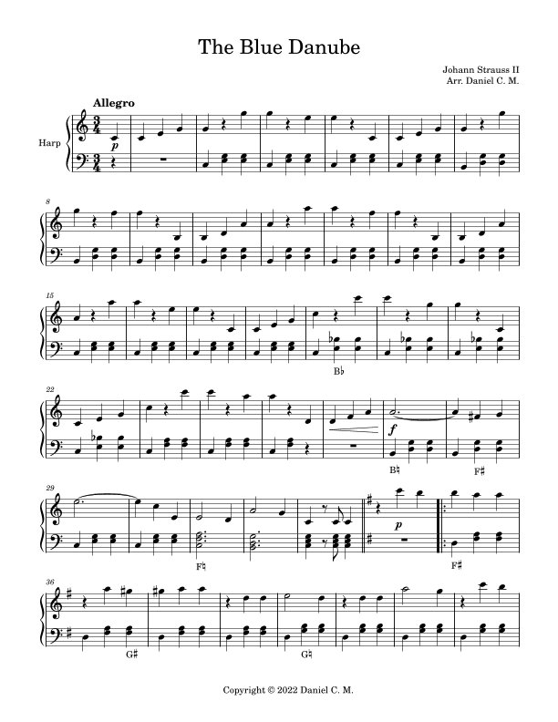 The Blue Danube for harp (easy) (arr. Daniel C. M.)