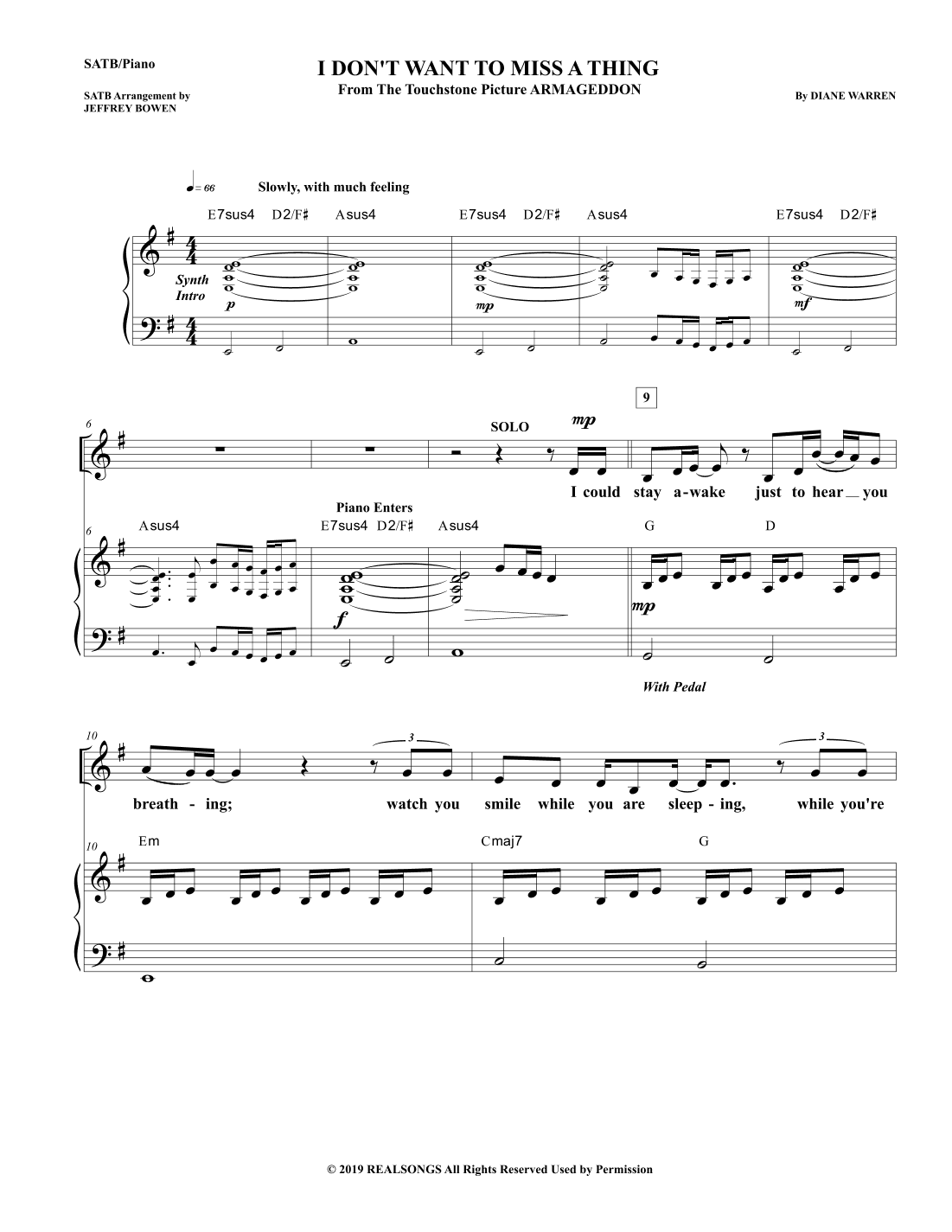 I Don't Want To Miss A Thing (arr. Jeffrey Bowen)