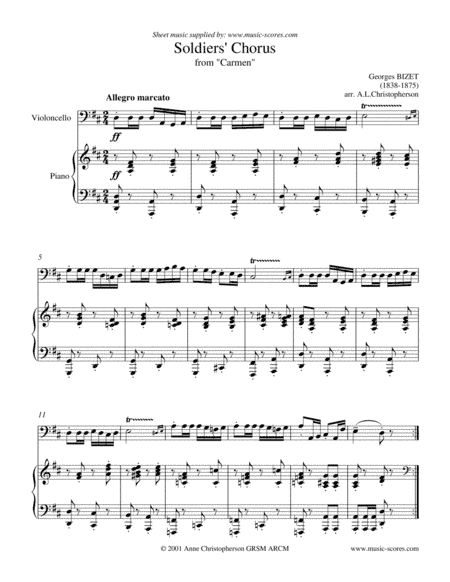 Soldiers Chorus from Carmen - Cello (arr. Anne L Christopherson GRSM ARCM)