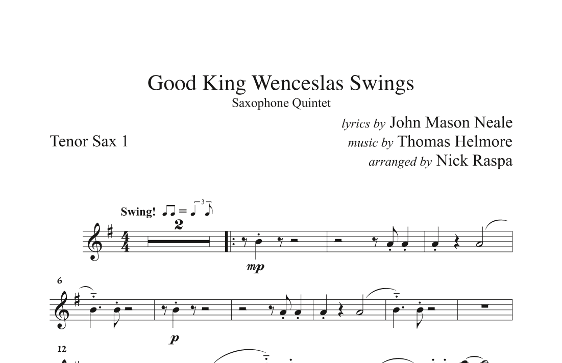 Good King Wenceslas Swings (easy sax quintet AATTB) Tenor Sax 1 part (arr. Nick Raspa)