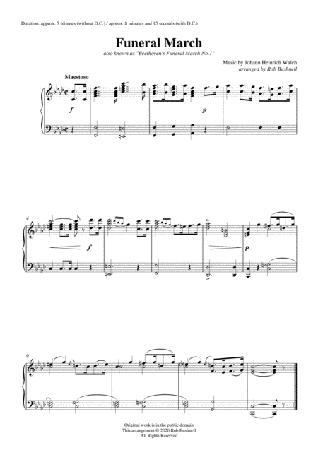 Funeral March (Walch)/"Beethoven's Funeral March No.1" - Solo Piano (arr. Rob Bushnell)
