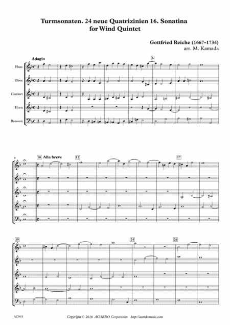 Turmsonaten. 24 neue Quatrizinien  16. Sonatina for Wind Quintet (arr. Mikio Kamada)