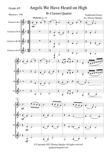 Angels We Have Heard On High (Clarinet Quartet) (arr. Thomas Quigley)
