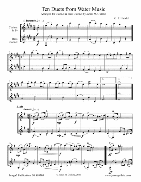 Handel: Ten Duets from Water Music for Clarinet & Bass Clarinet (arr. James M. Guthrie)