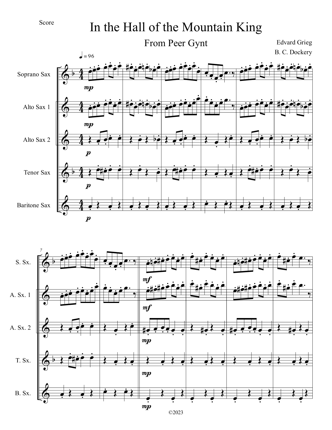 In the Hall of the Mountain King (Sax Quintet) (arr. B. C. Dockery)