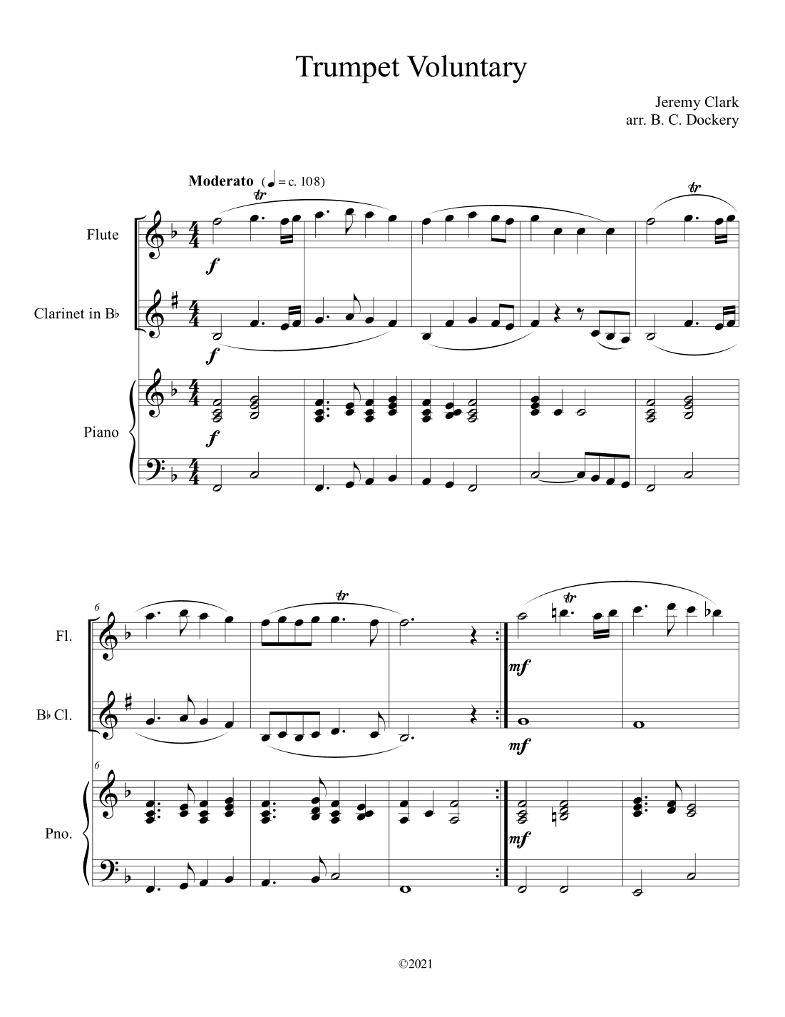 Trumpet Voluntary (Flute and Clarinet Duet with Piano Accompaniment) (arr. B. C. Dockery)