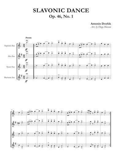 Slavonic Dance Op. 46,  No. 1 for Saxophone Quartet (arr. Diego Marani)