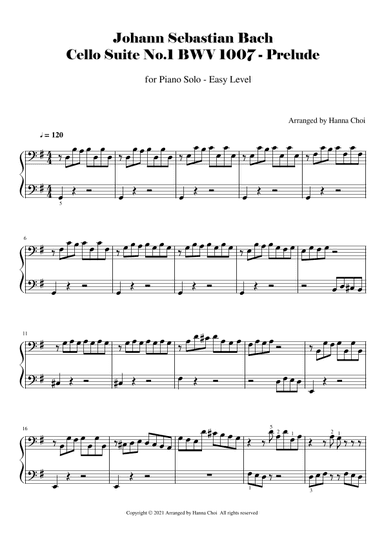 Bach Cello Suite BWV1007  Prelude [for Piano Solo] (arr. Hanna Choi)