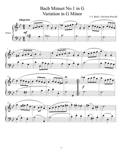 Variation in G Minor to Bach Minuet No.1 in G (arr. Nivs)