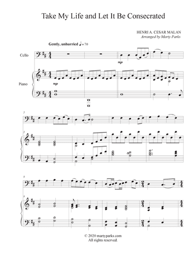 Take My Life and Let It Be Consecrated (Cello-Piano) (arr. Marty Parks)