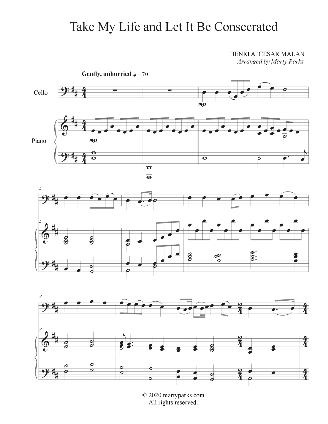 Take My Life and Let It Be Consecrated (Cello-Piano) (arr. Marty Parks)