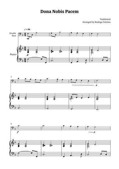 Dona Nobis Pacem - for double bass (with piano accompaniment) (arr. Rodrigo Faleiros)