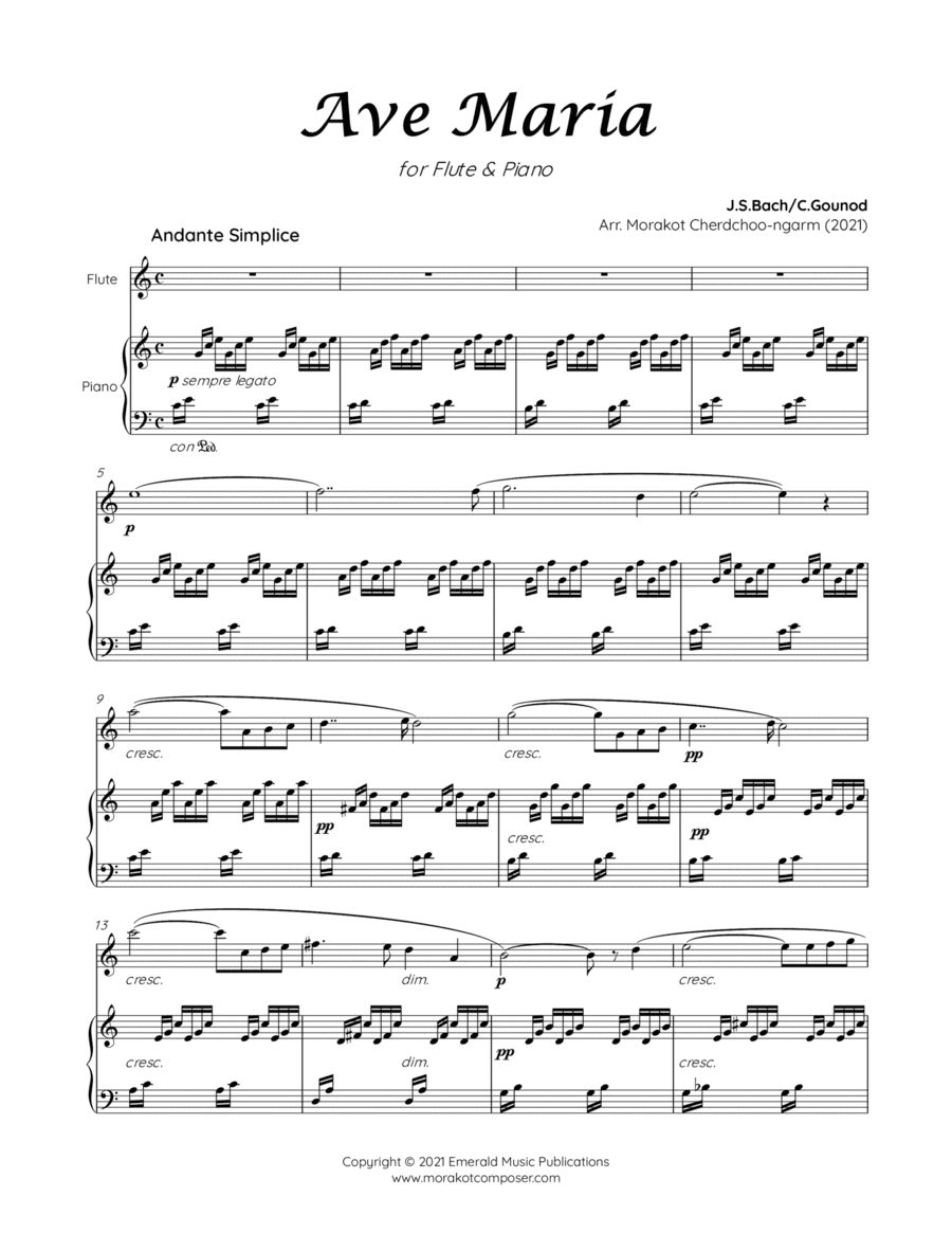 AVE MARIA GOUNOD for Flute & Piano (arr. Morakot Cherdchoo-ngarm)
