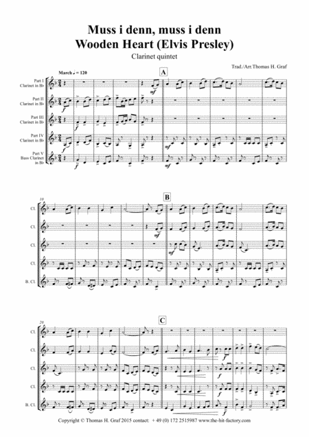 Muss i denn, muss i denn, zum Städele hinaus - Wooden Heart (Elvis Presley) - Clarinet Quintet (arr. Thomas H. Graf)