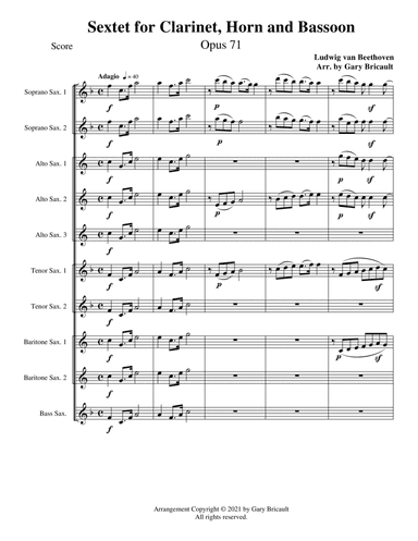 Sextet for Clarinet, Horn and Bassoon - Opus 71 (arr. Gary Bricault)