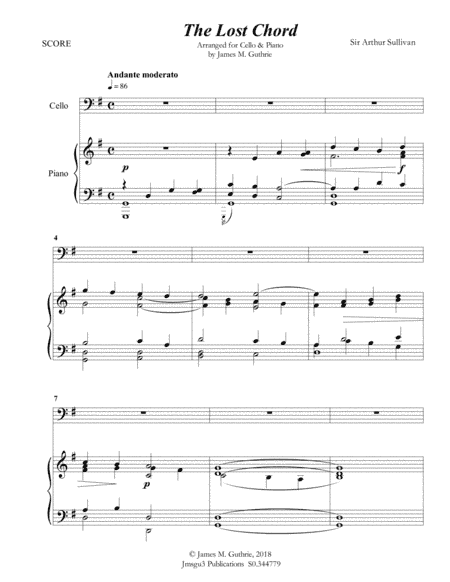 Sullivan: The Lost Chord for Cello & Piano (arr. James M. Guthrie, ASCAP)