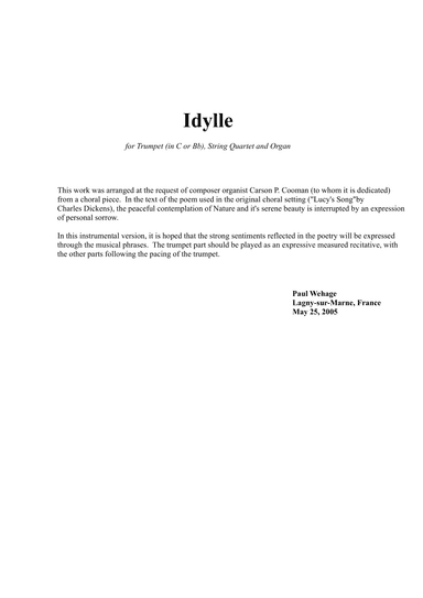 Idylle for Bb or C trumpet, string quartet and organ