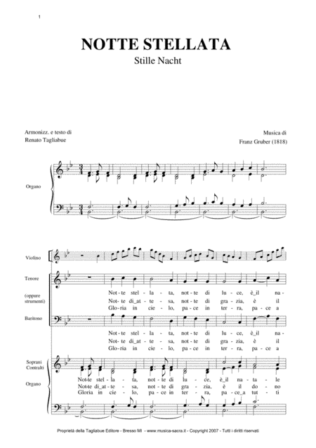 NOTTE STELLATA (Stille Nacht) - For Soli, SA Choir, Violin and Organ (arr. Renato Tagliabue)