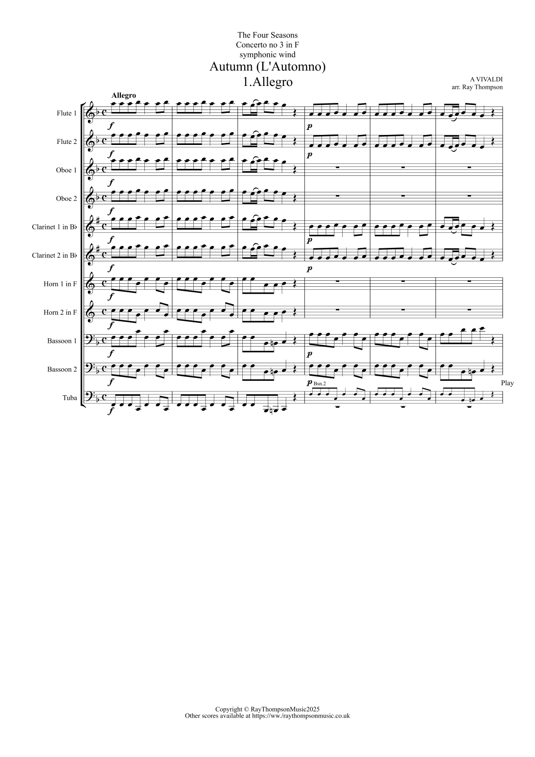 Vivaldi: The Four Seasons (Le quattro stagioni): Concerto No. 3 in F major, Op. 8, RV 297, Autumn (arr. Ray Thompson)