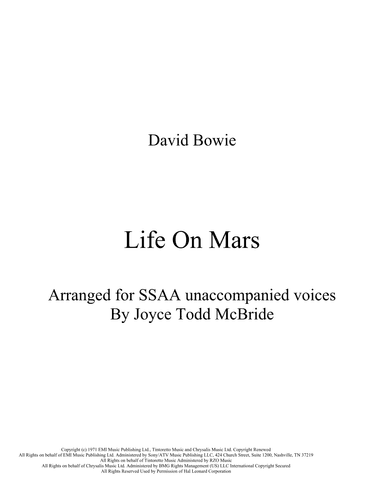Life On Mars (arr. Arranged by Joyce Todd McBride)